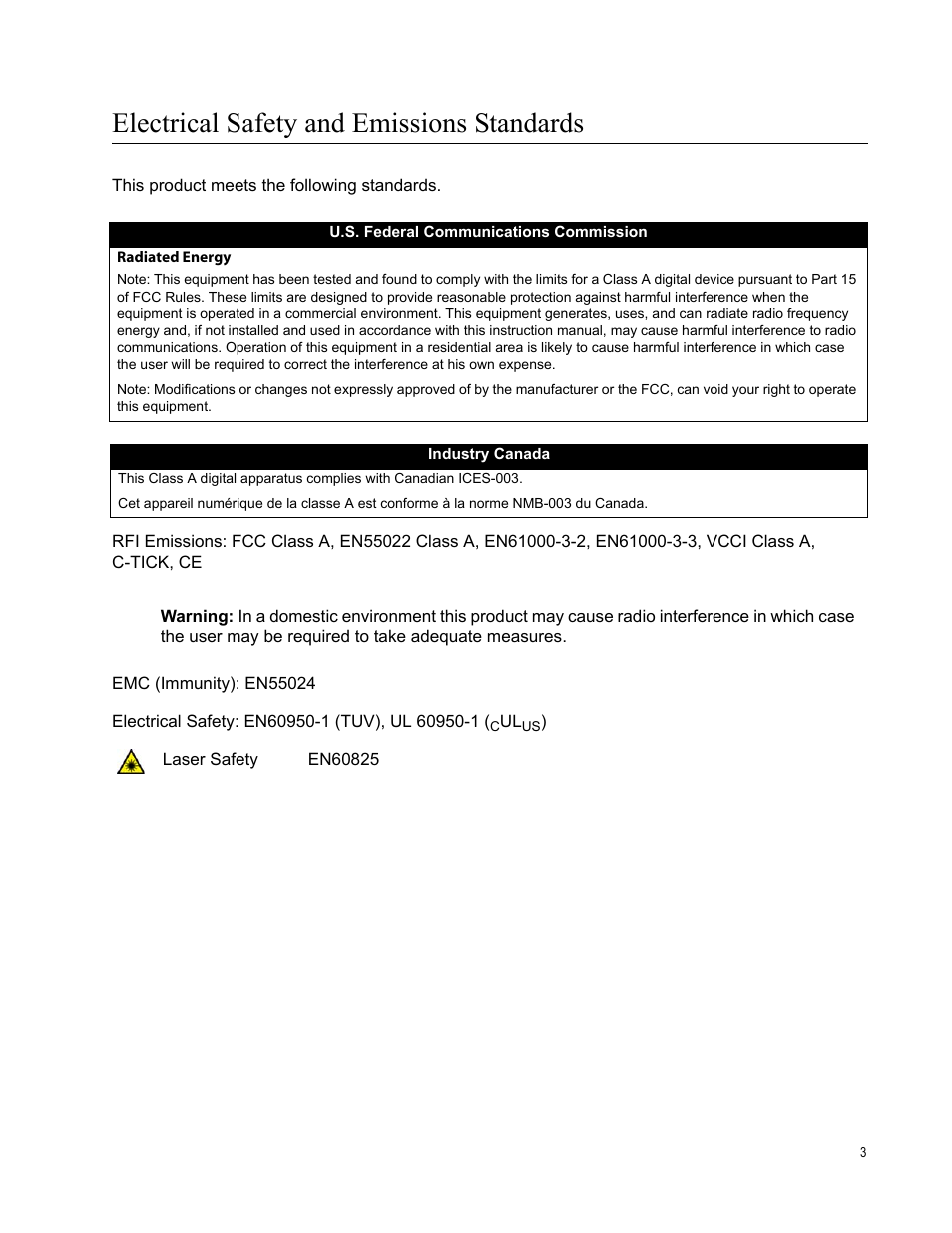 Electrical safety and emissions standards | Allied Telesis x510 Series User Manual | Page 3 / 90