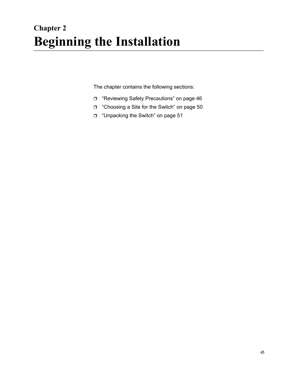 Chapter 2, Beginning the installation | Allied Telesis x510 Series User Manual | Page 45 / 90