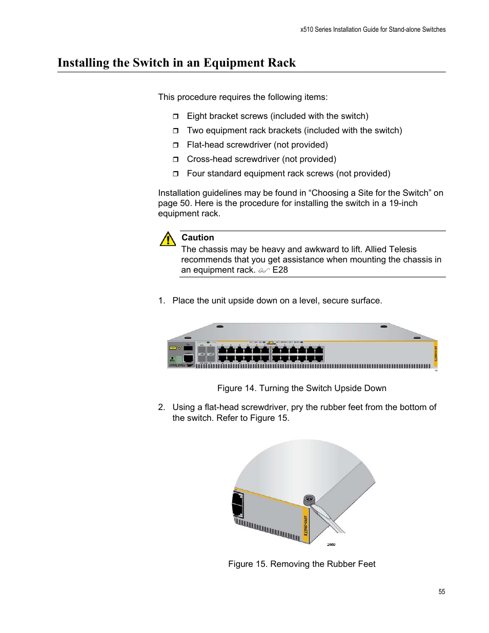Installing the switch in an equipment rack | Allied Telesis x510 Series User Manual | Page 55 / 90