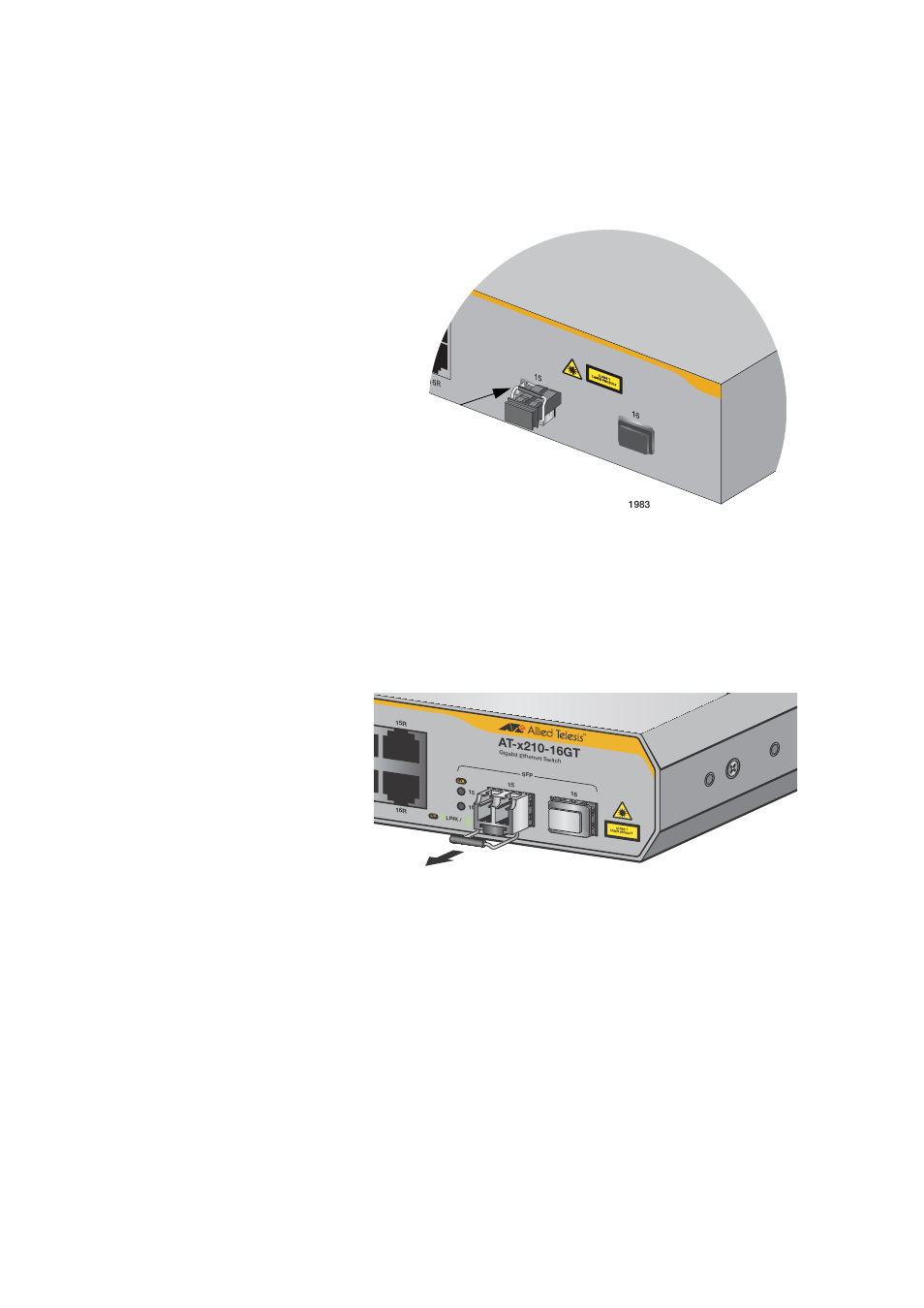 Sfp transceiver handle | Allied Telesis AT-x210-9GT User Manual | Page 47 / 66