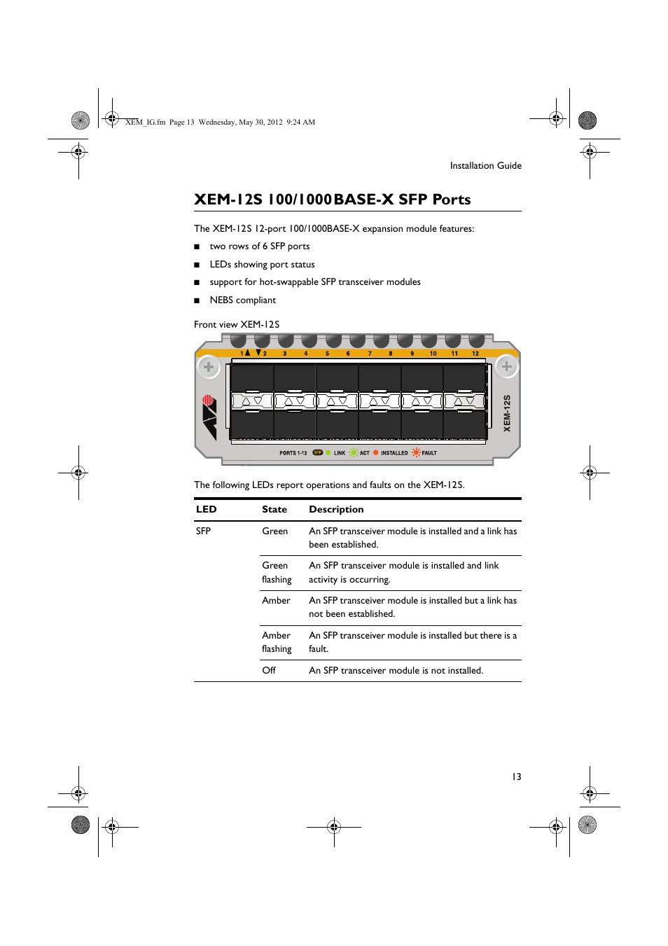 Xem-12s 100/1000 base-x sfp ports | Allied Telesis x900 Series Switch and SwitchBlade x908 Expansion Module User Manual | Page 13 / 31