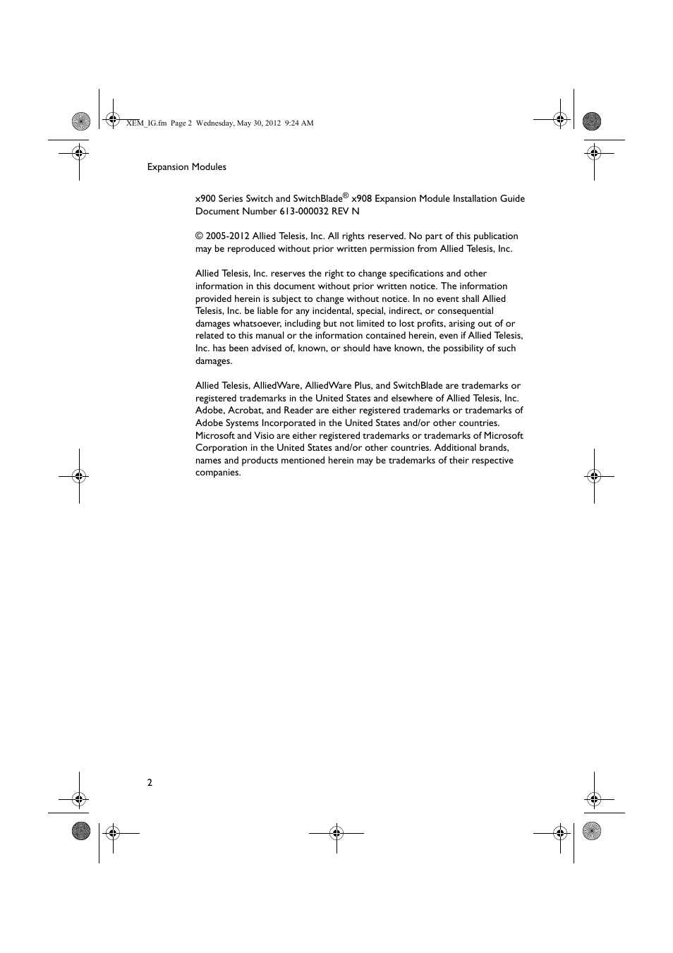 Allied Telesis x900 Series Switch and SwitchBlade x908 Expansion Module User Manual | Page 2 / 31