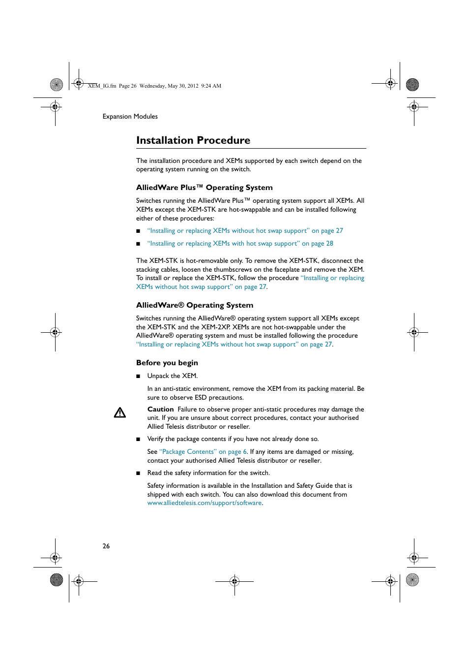 Installation procedure | Allied Telesis x900 Series Switch and SwitchBlade x908 Expansion Module User Manual | Page 26 / 31