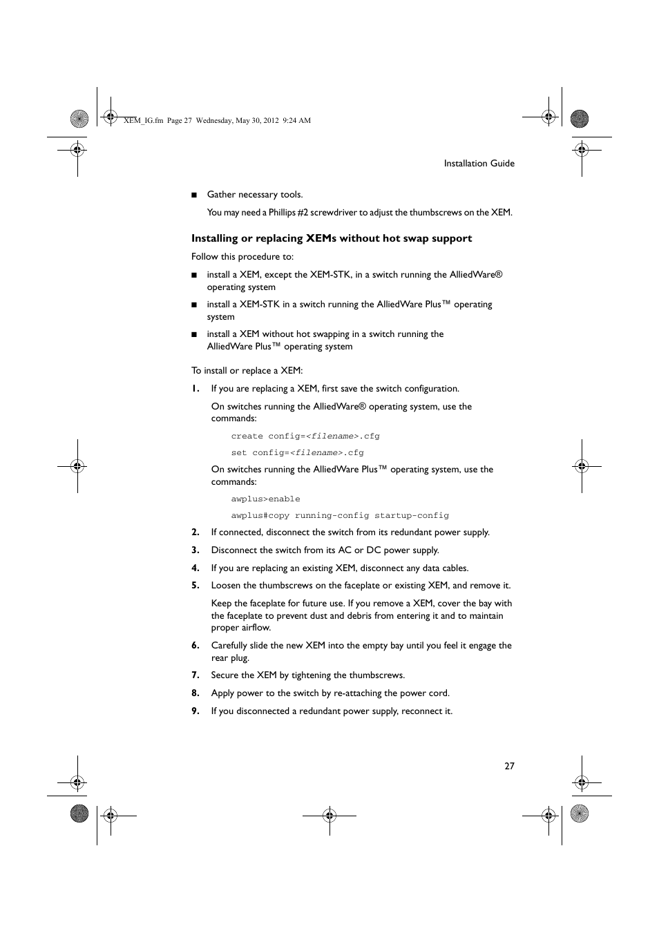 Installing or replacing | Allied Telesis x900 Series Switch and SwitchBlade x908 Expansion Module User Manual | Page 27 / 31