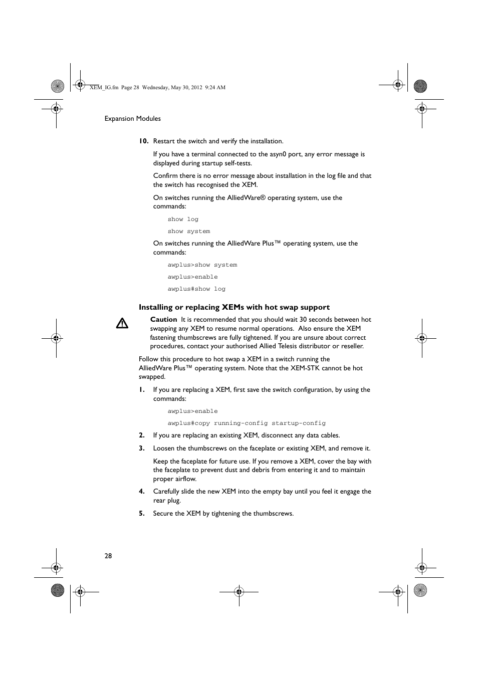 Allied Telesis x900 Series Switch and SwitchBlade x908 Expansion Module User Manual | Page 28 / 31