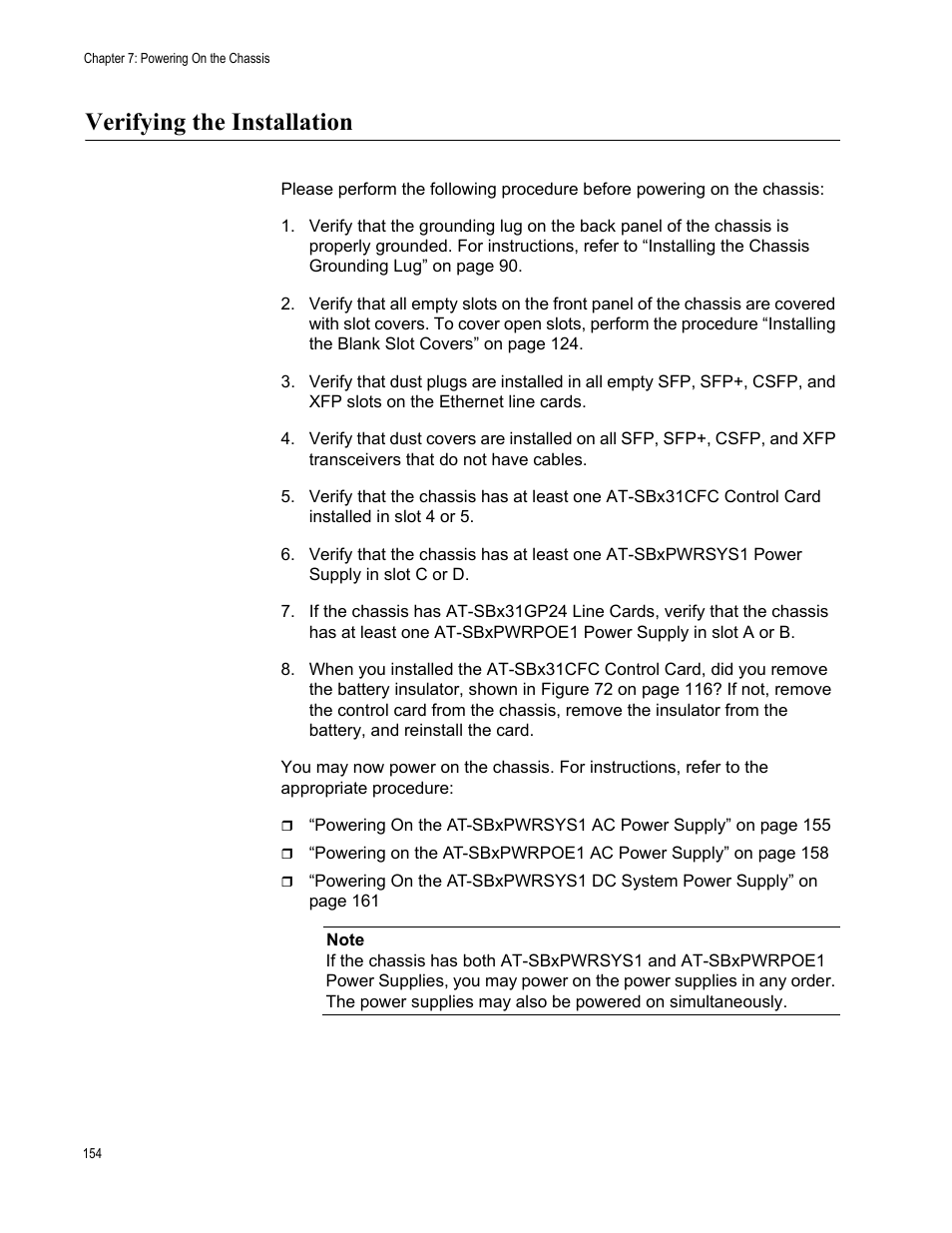 Verifying the installation | Allied Telesis SwitchBlade x3112 User Manual | Page 154 / 222