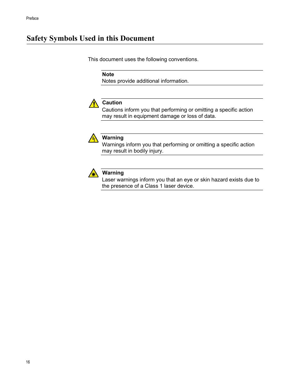 Safety symbols used in this document | Allied Telesis SwitchBlade x3112 User Manual | Page 16 / 222