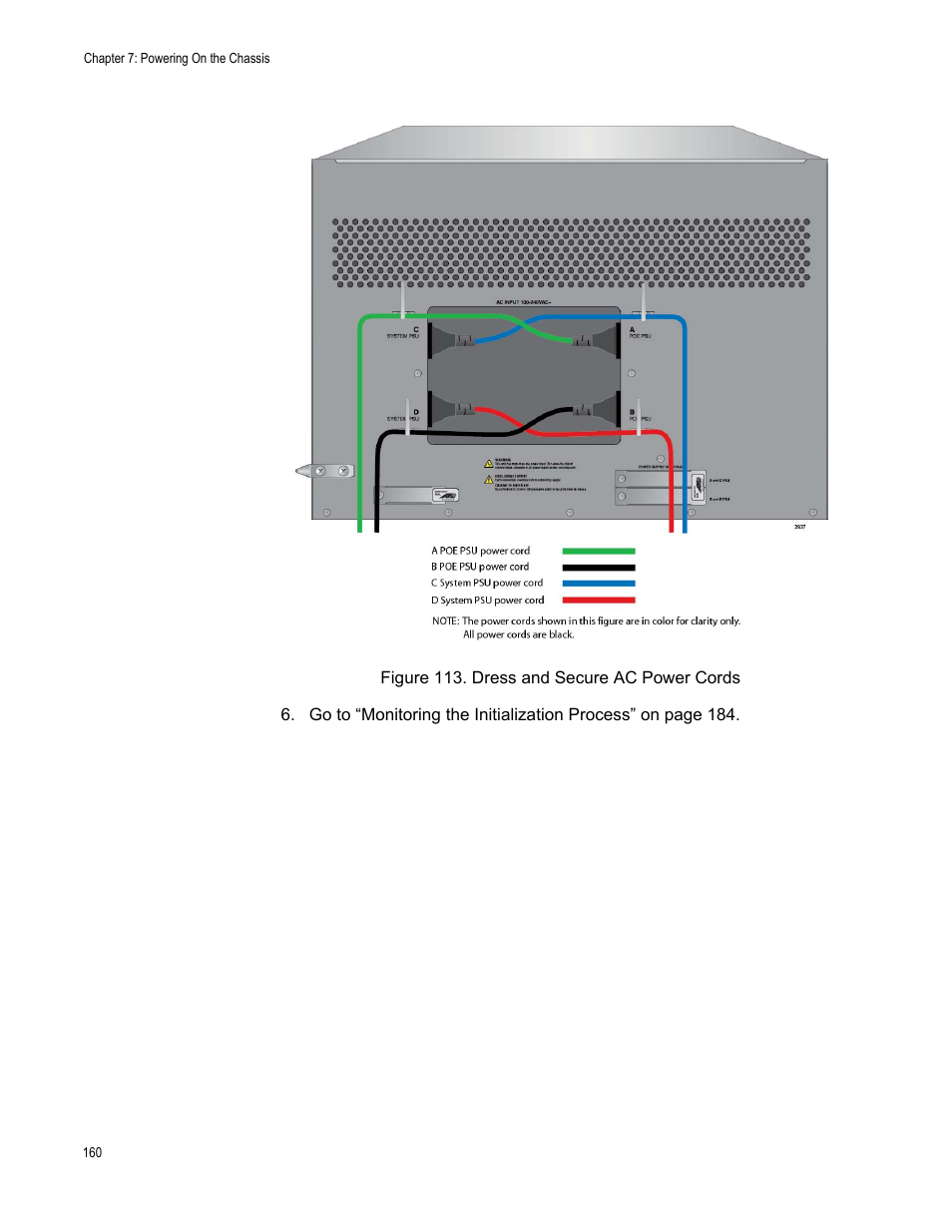 Figure 113: dress and secure ac power cords | Allied Telesis SwitchBlade x3112 User Manual | Page 160 / 222