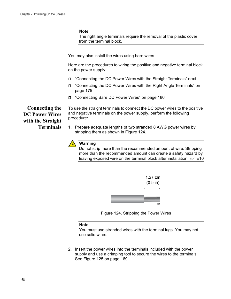 Figure 124: stripping the power wires | Allied Telesis SwitchBlade x3112 User Manual | Page 168 / 222