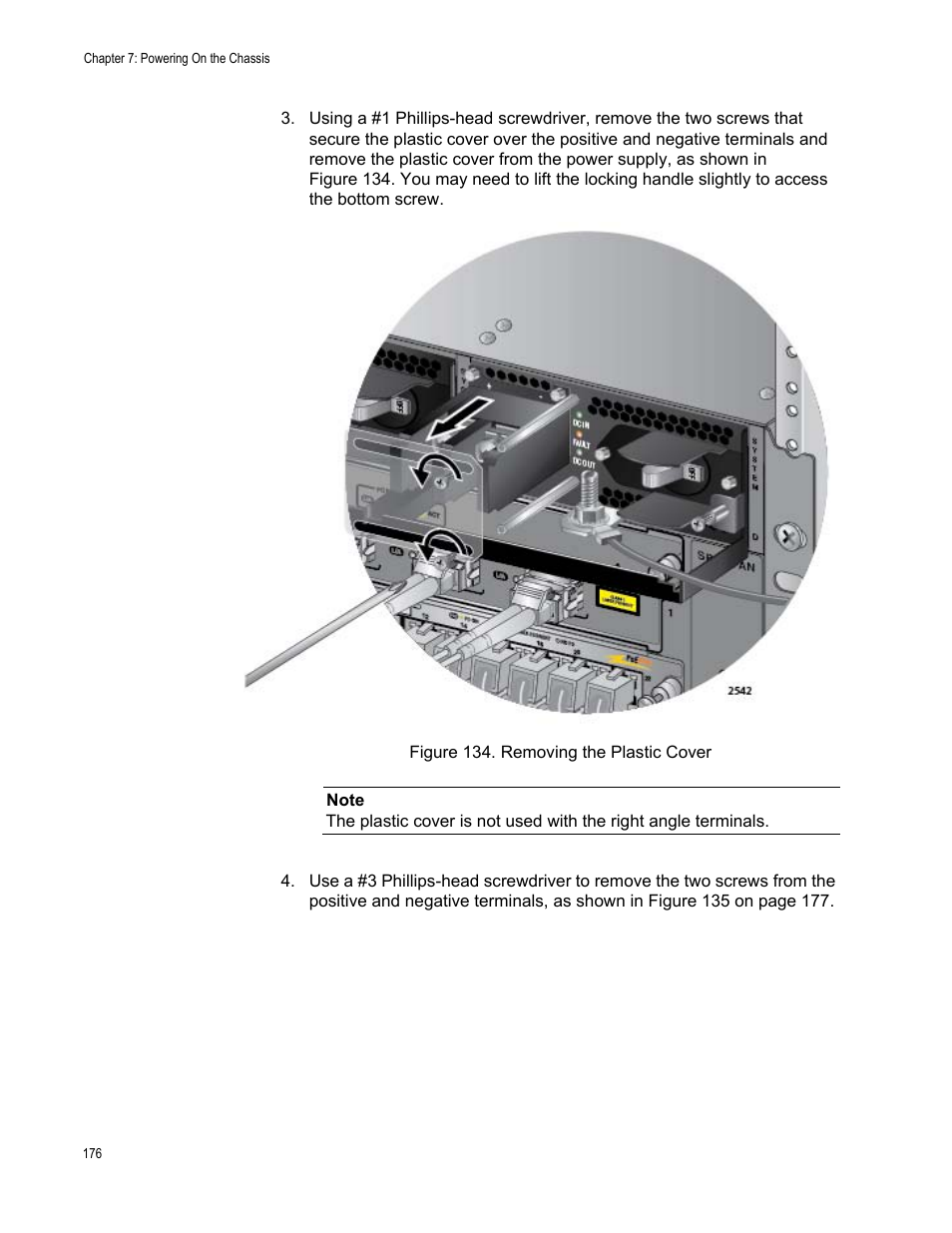 Figure 134: removing the plastic cover | Allied Telesis SwitchBlade x3112 User Manual | Page 176 / 222