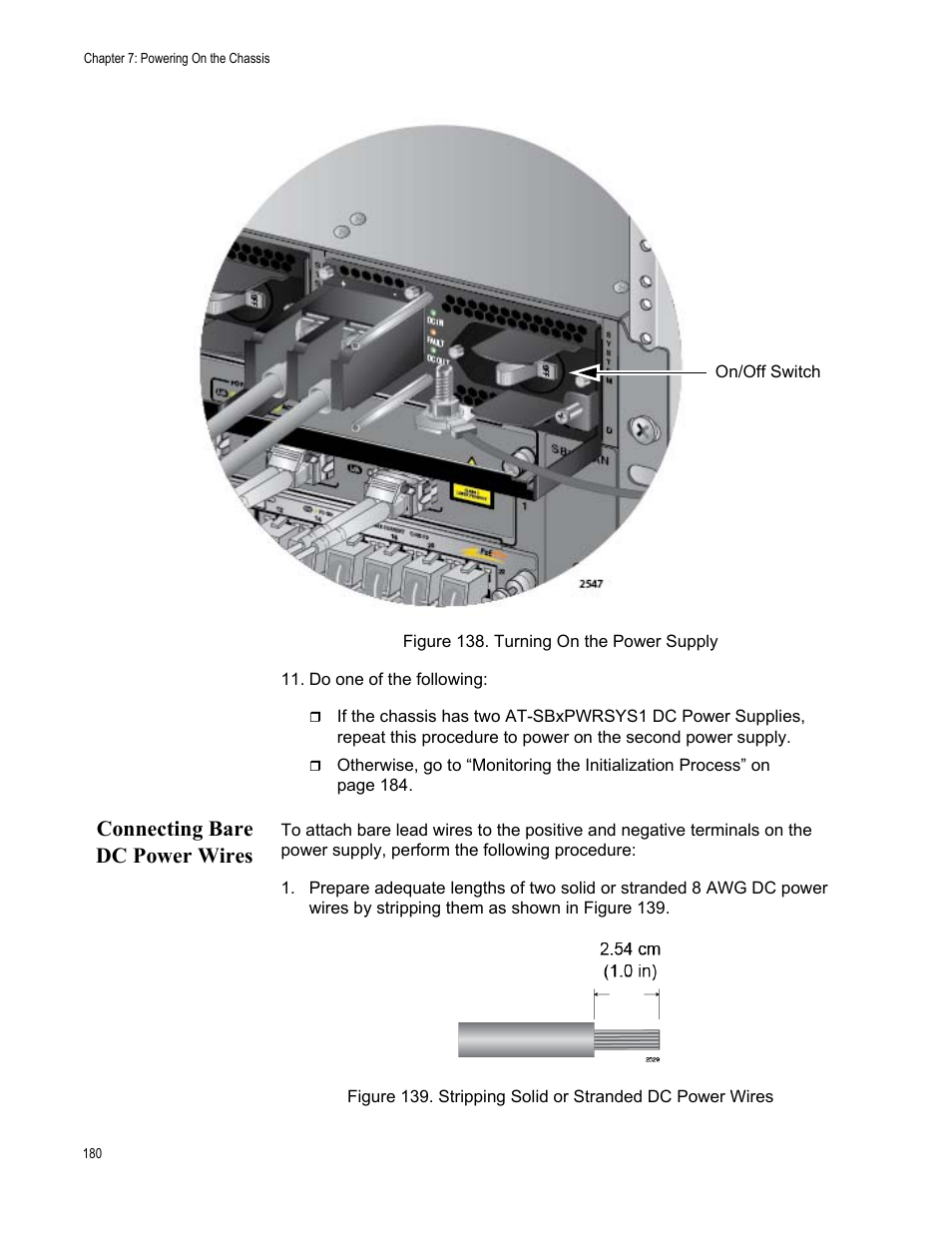 Connecting bare dc power wires | Allied Telesis SwitchBlade x3112 User Manual | Page 180 / 222