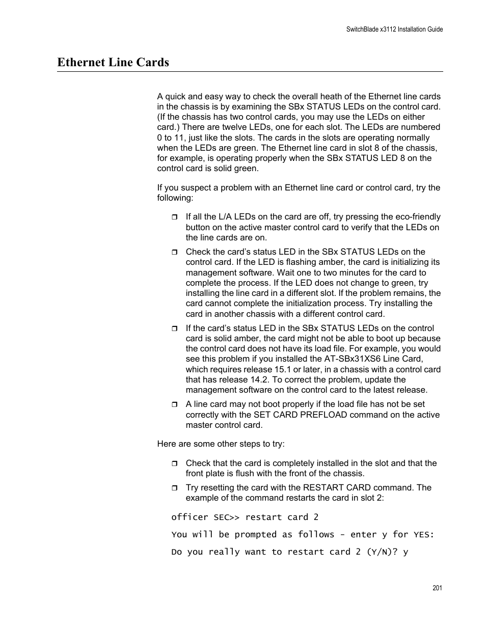 Ethernet line cards | Allied Telesis SwitchBlade x3112 User Manual | Page 201 / 222