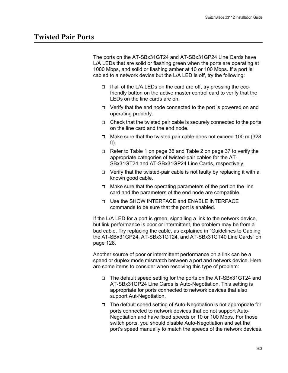 Twisted pair ports | Allied Telesis SwitchBlade x3112 User Manual | Page 203 / 222