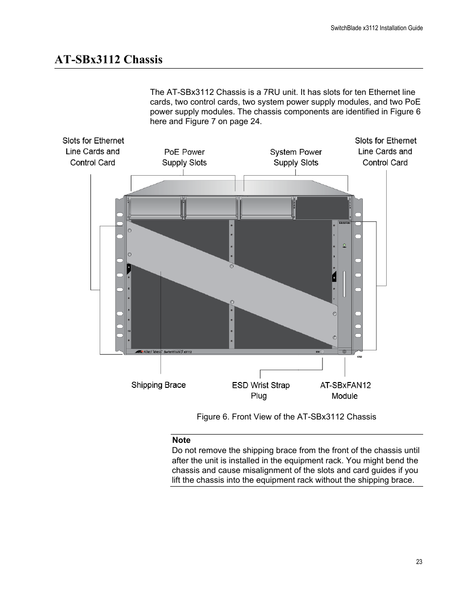 At-sbx3112 chassis, Figure 6: front view of the at-sbx3112 chassis | Allied Telesis SwitchBlade x3112 User Manual | Page 23 / 222