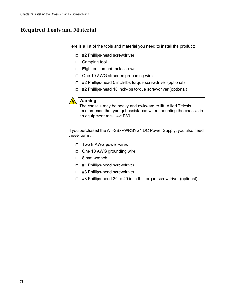Required tools and material | Allied Telesis SwitchBlade x3112 User Manual | Page 78 / 222