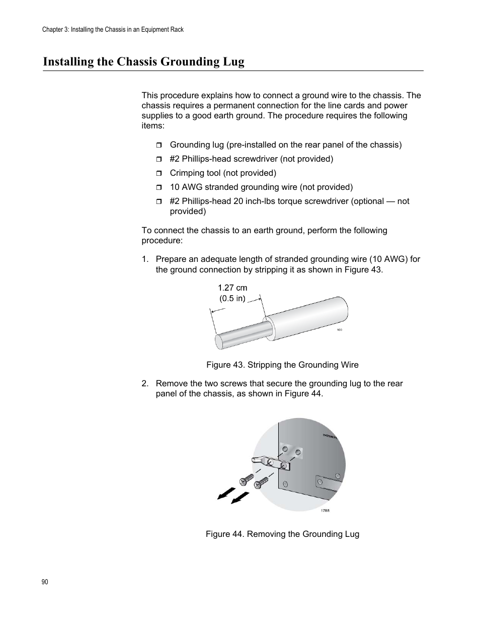 Installing the chassis grounding lug | Allied Telesis SwitchBlade x3112 User Manual | Page 90 / 222