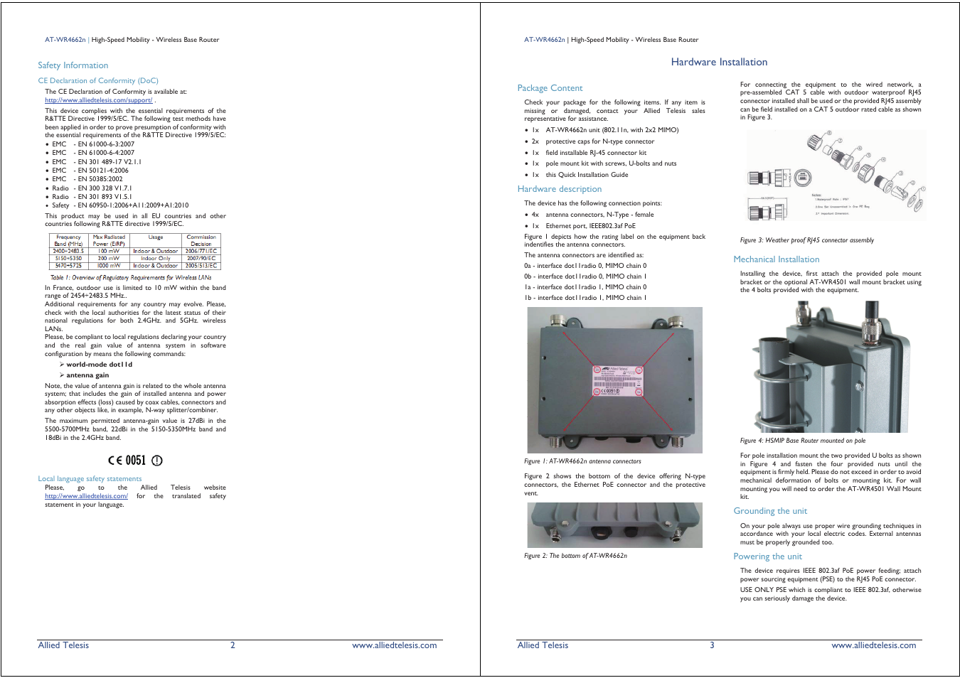 Hardware installation | Allied Telesis AT-WR4662n User Manual | Page 2 / 2