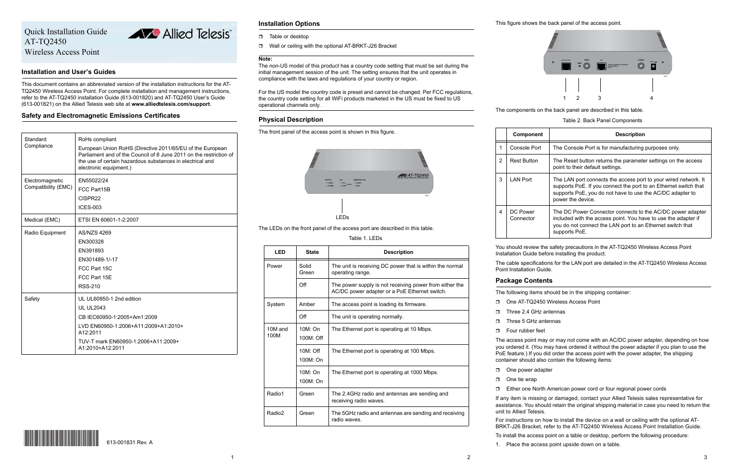 Allied Telesis AT-TQ2450 User Manual | 4 pages