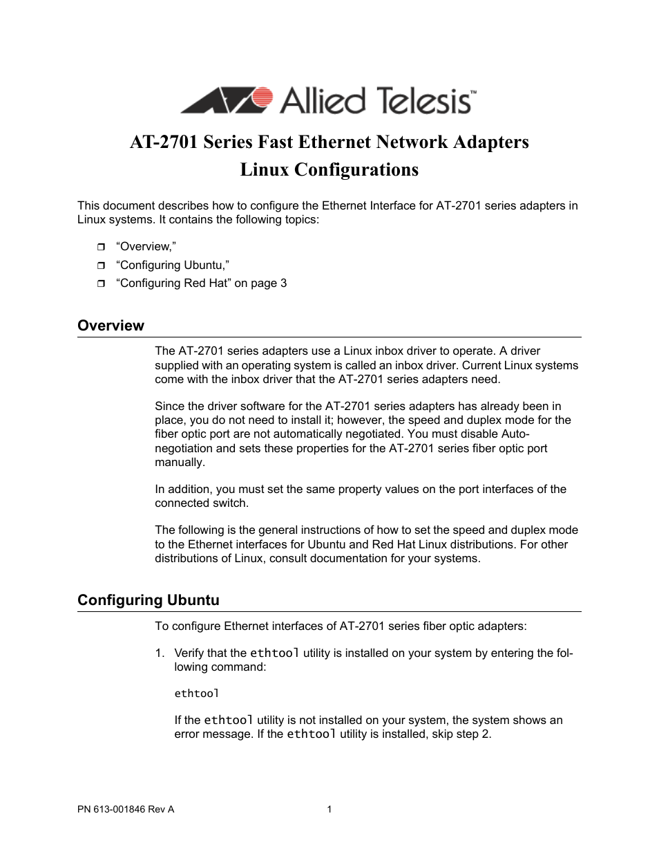 Allied Telesis AT-2701 Series User Manual | 4 pages
