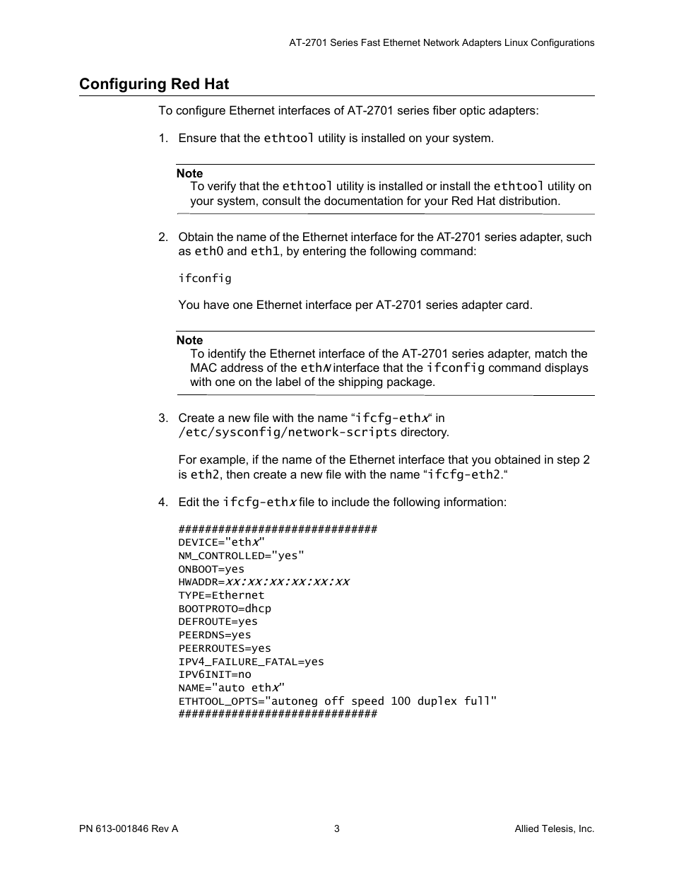 Configuring red hat | Allied Telesis AT-2701 Series User Manual | Page 3 / 4