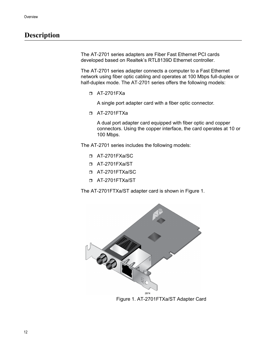 Description | Allied Telesis AT-2701 Series Adapters User Manual | Page 12 / 94