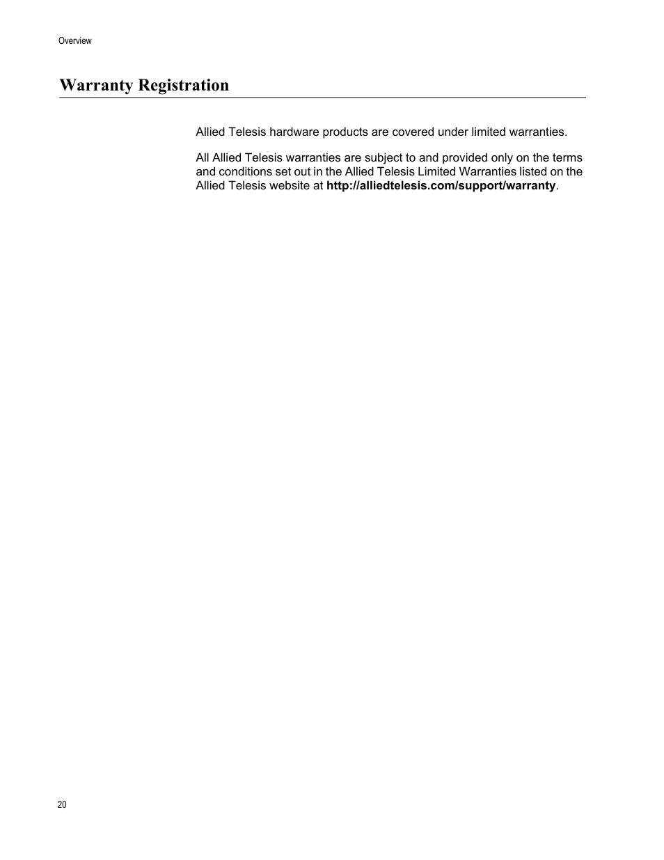 Warranty registration | Allied Telesis AT-2701 Series Adapters User Manual | Page 20 / 94