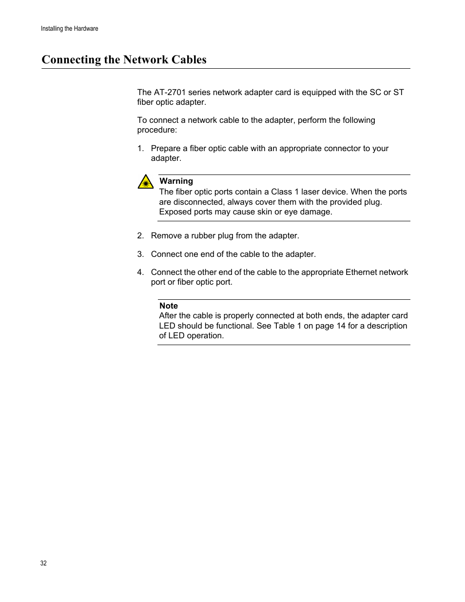 Connecting the network cables | Allied Telesis AT-2701 Series Adapters User Manual | Page 32 / 94