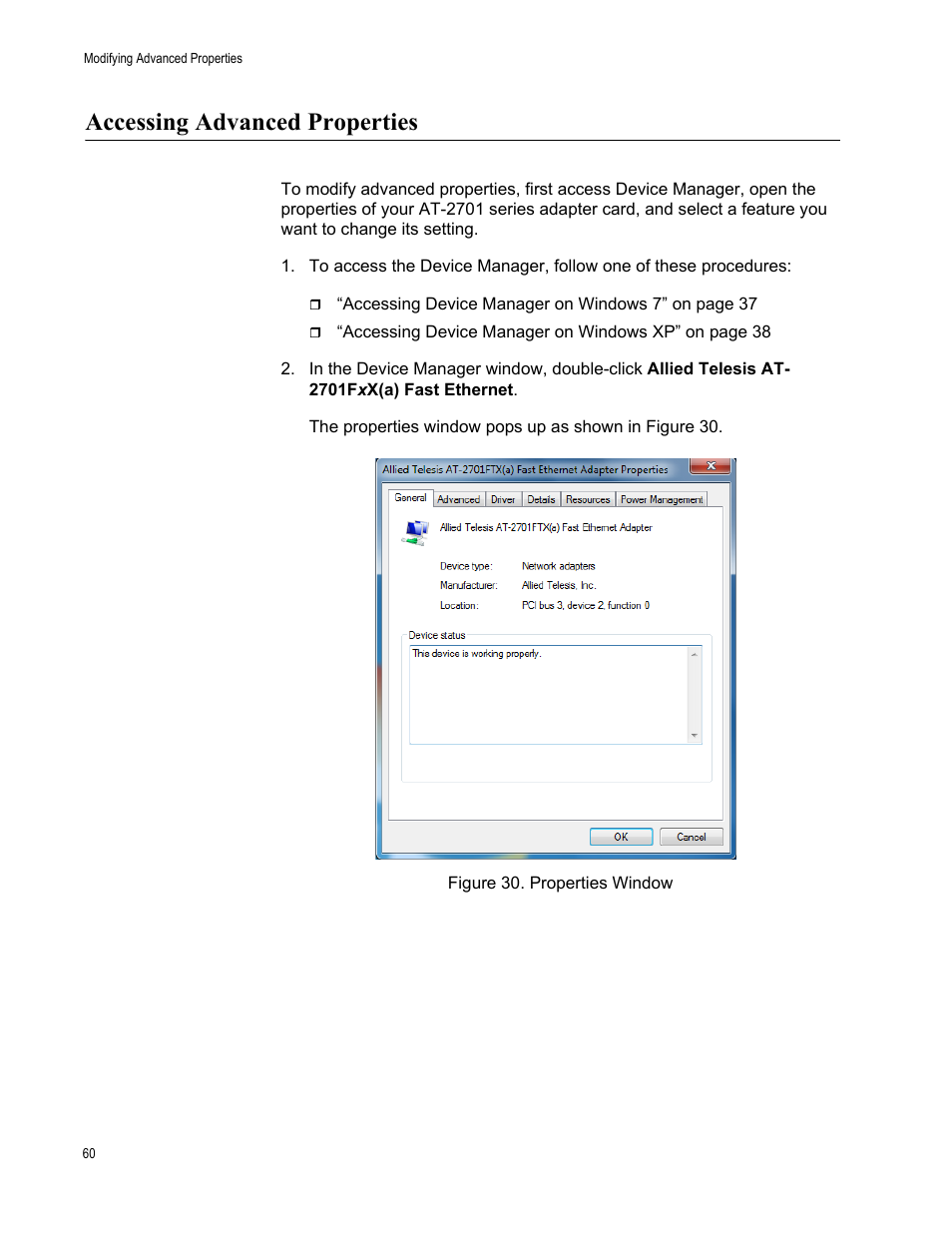 Accessing advanced properties | Allied Telesis AT-2701 Series Adapters User Manual | Page 60 / 94