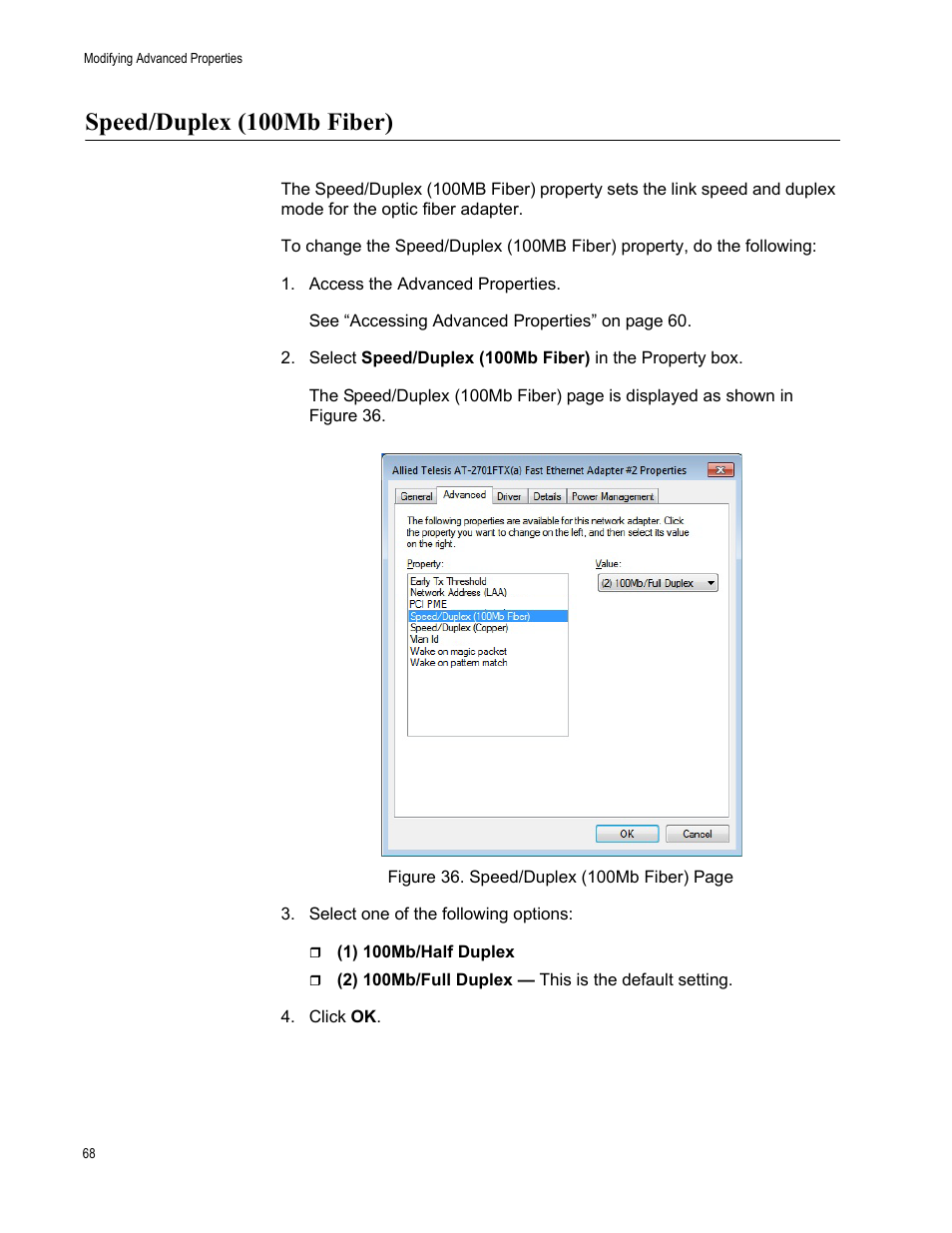 Speed/duplex (100mb fiber) | Allied Telesis AT-2701 Series Adapters User Manual | Page 68 / 94