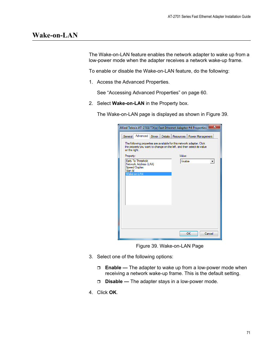 Wake-on-lan | Allied Telesis AT-2701 Series Adapters User Manual | Page 71 / 94