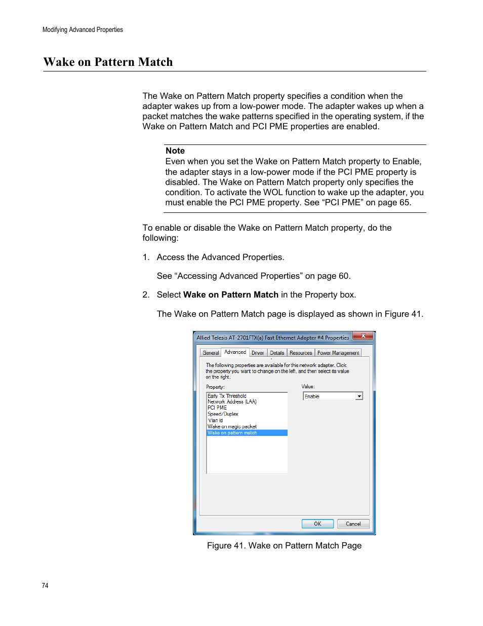 Wake on pattern match, Wake on pattern match” p | Allied Telesis AT-2701 Series Adapters User Manual | Page 74 / 94