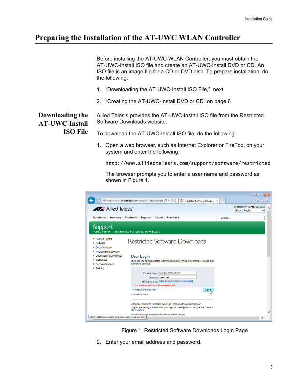 Downloading the at-uwc-install iso file | Allied Telesis AT-UWC Wireless LAN Controller User Manual | Page 3 / 33