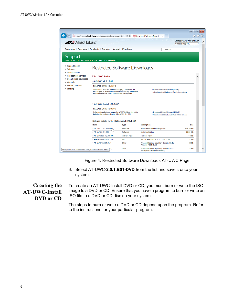 Creating the at-uwc-install dvd or cd | Allied Telesis AT-UWC Wireless LAN Controller User Manual | Page 6 / 33