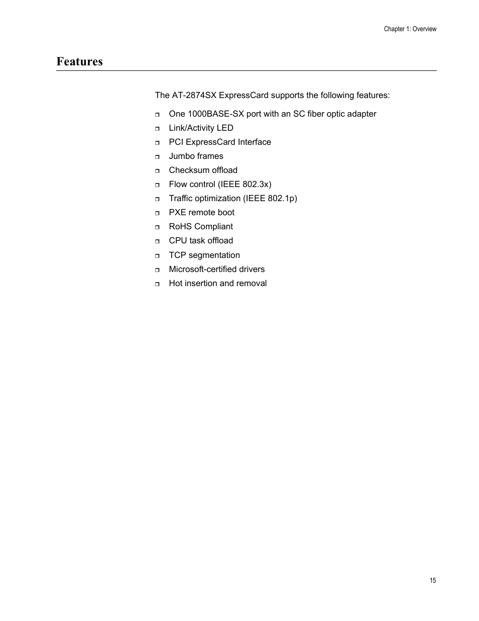 Features | Allied Telesis AT-2874SX User Manual | Page 15 / 84