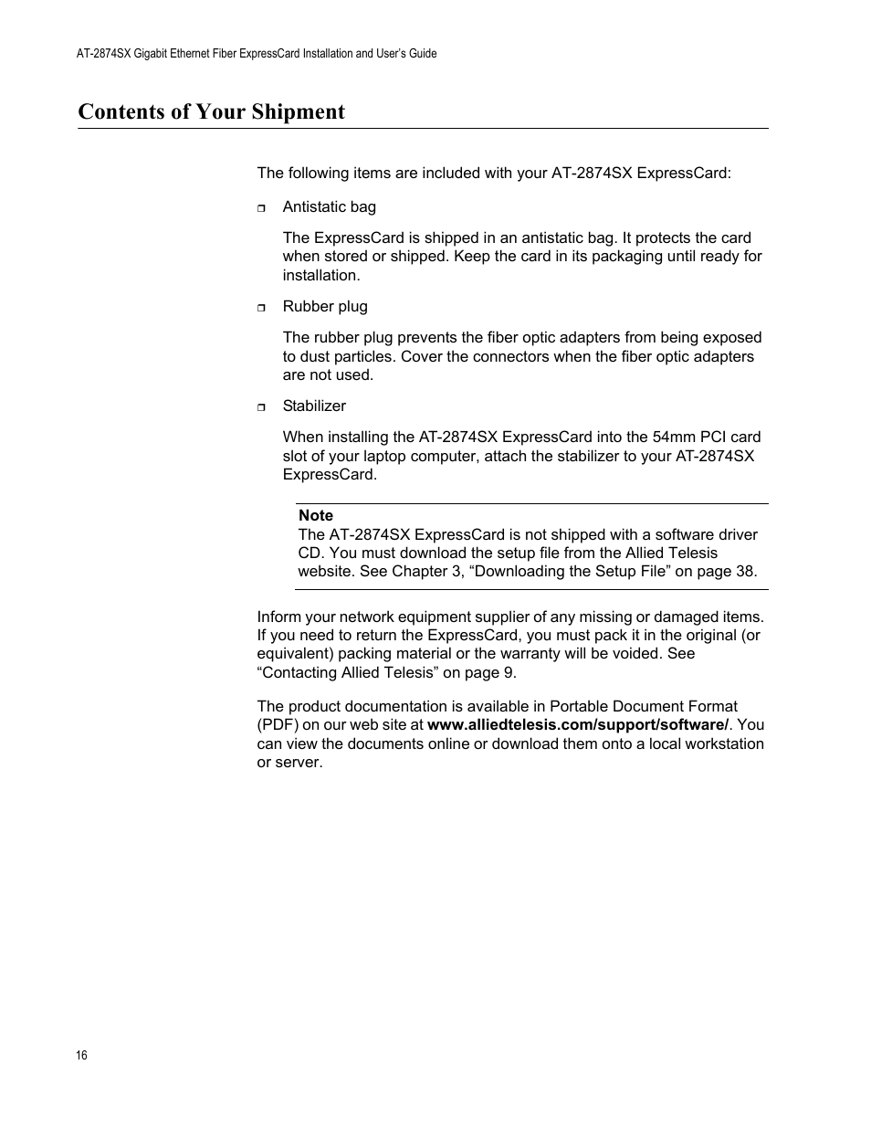 Contents of your shipment | Allied Telesis AT-2874SX User Manual | Page 16 / 84