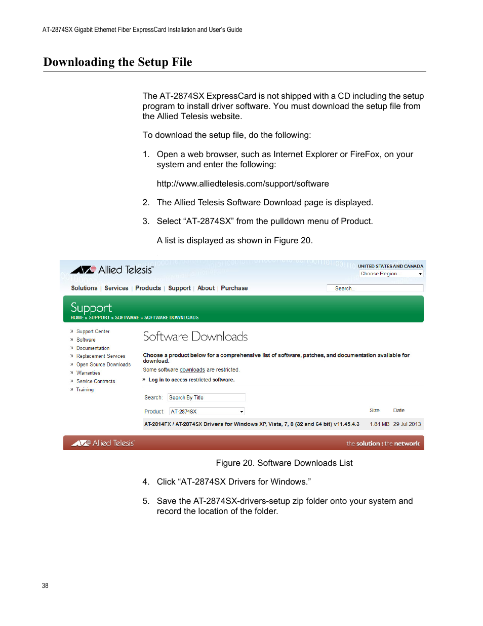 Downloading the setup file | Allied Telesis AT-2874SX User Manual | Page 38 / 84