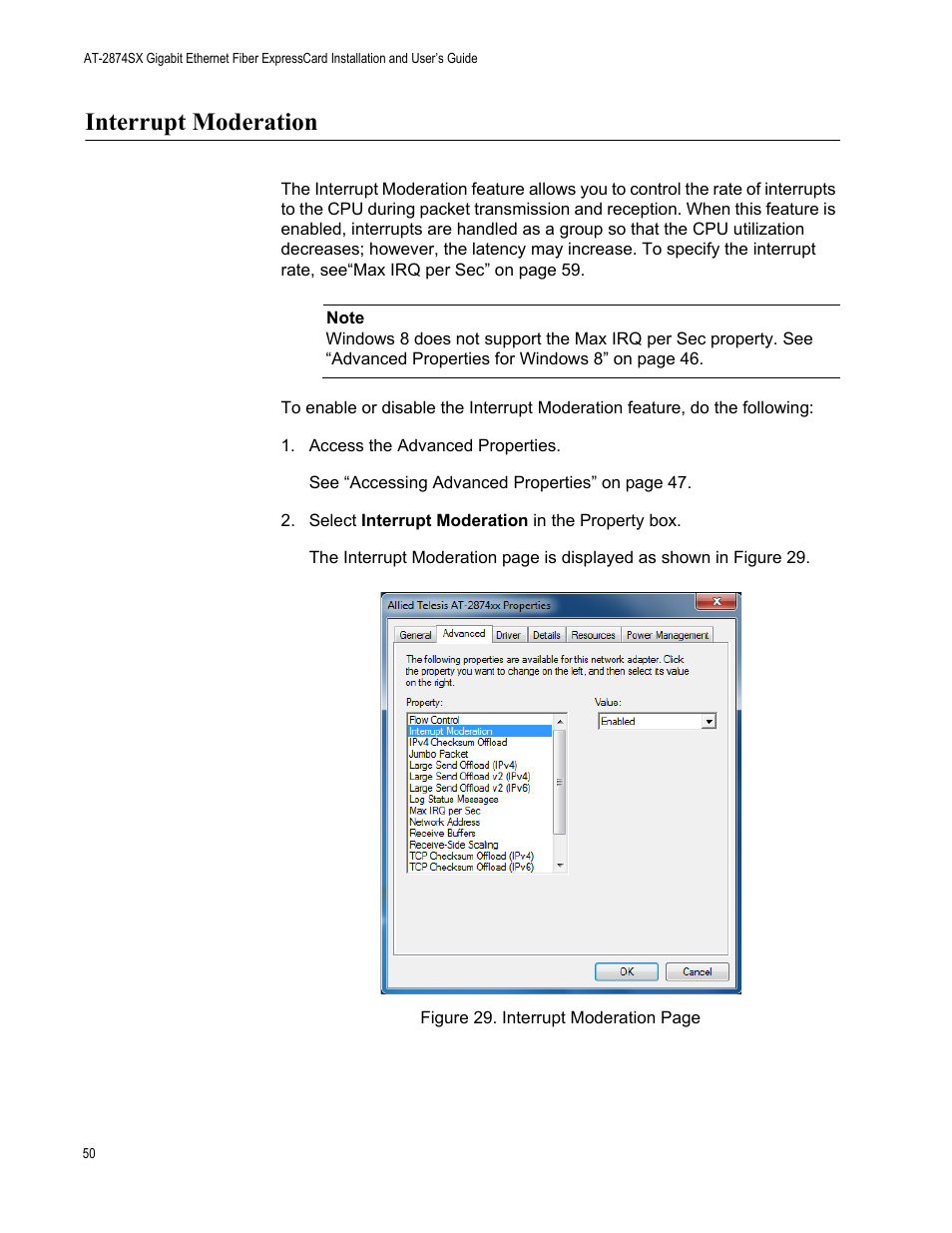 Interrupt moderation | Allied Telesis AT-2874SX User Manual | Page 50 / 84