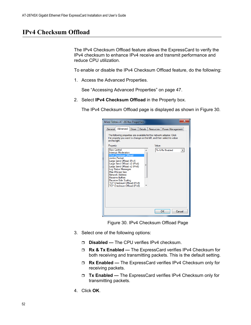 Ipv4 checksum offload | Allied Telesis AT-2874SX User Manual | Page 52 / 84