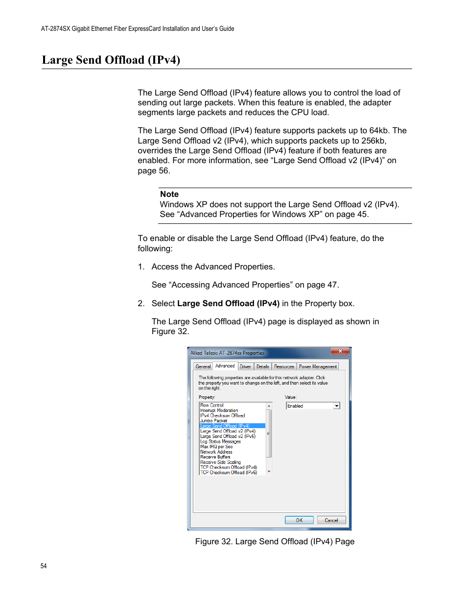 Large send offload (ipv4) | Allied Telesis AT-2874SX User Manual | Page 54 / 84