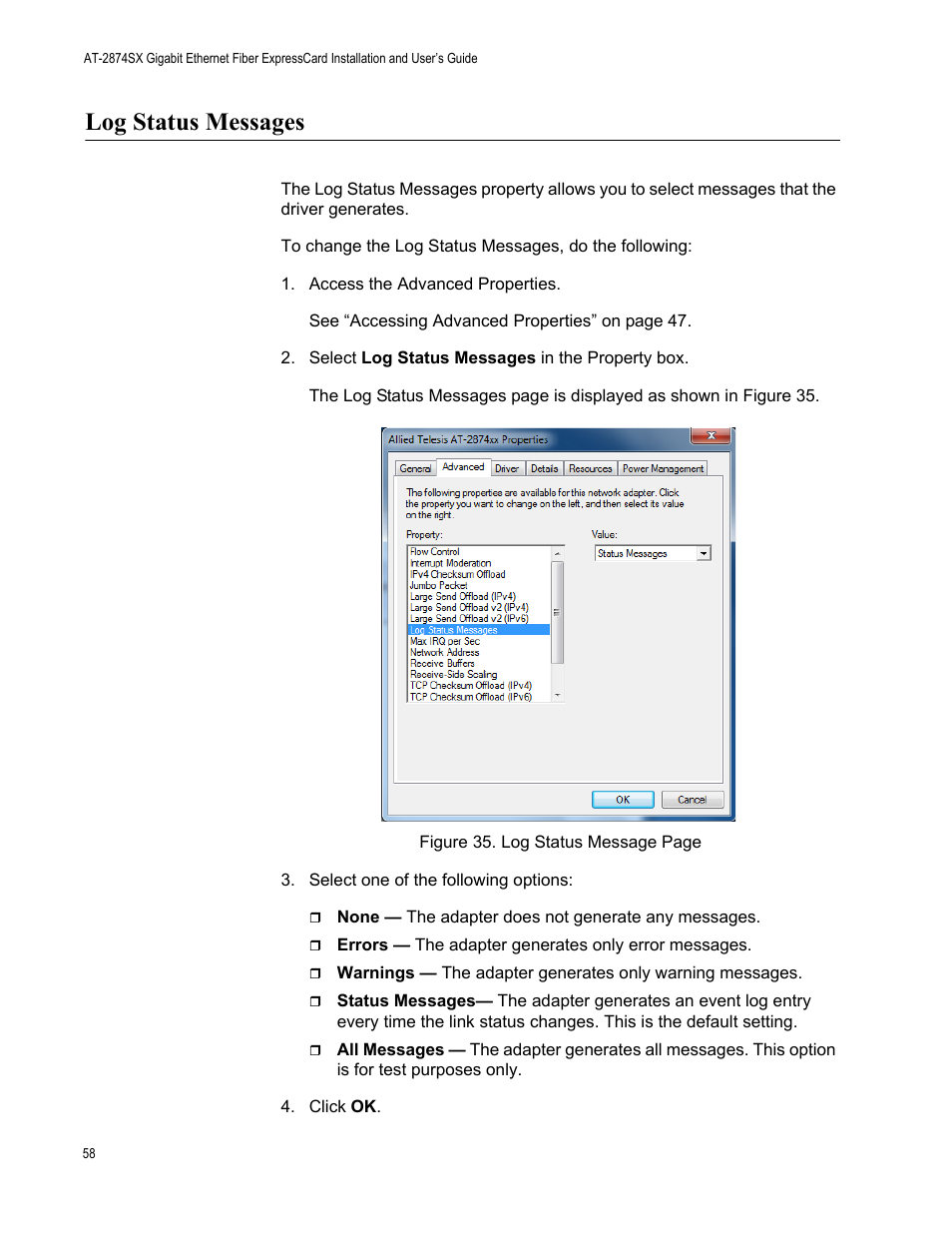 Log status messages | Allied Telesis AT-2874SX User Manual | Page 58 / 84