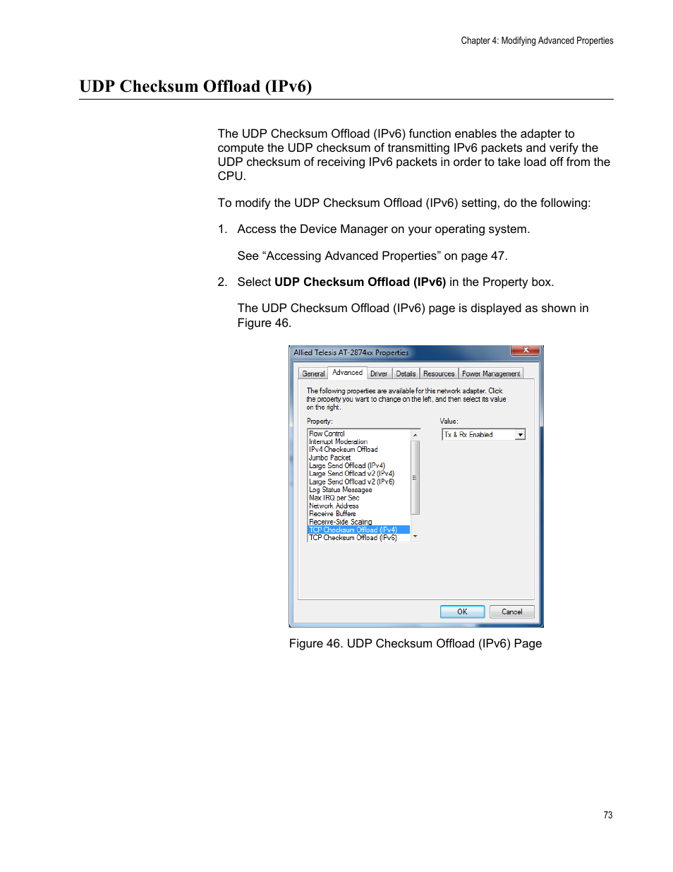 Udp checksum offload (ipv6) | Allied Telesis AT-2874SX User Manual | Page 73 / 84