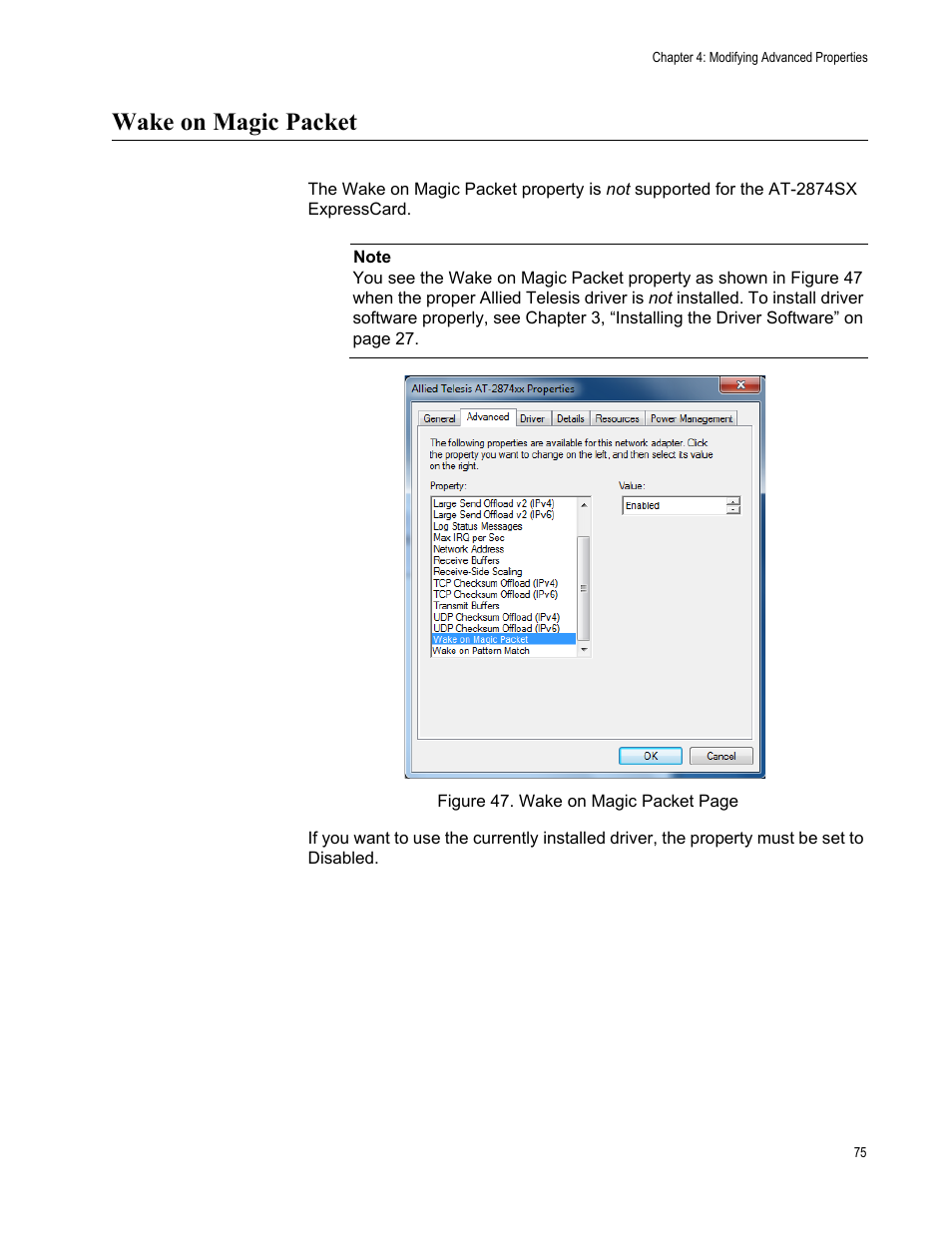 Wake on magic packet | Allied Telesis AT-2874SX User Manual | Page 75 / 84