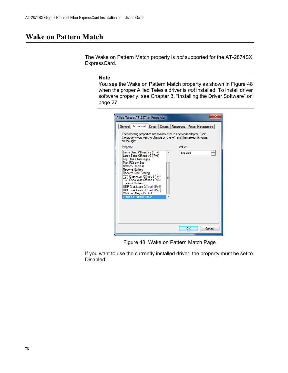 Wake on pattern match | Allied Telesis AT-2874SX User Manual | Page 76 / 84