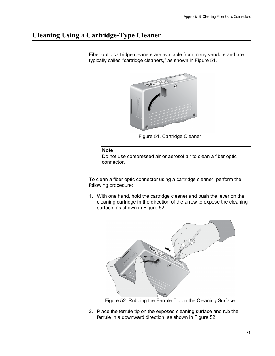 Cleaning using a cartridge-type cleaner | Allied Telesis AT-2874SX User Manual | Page 81 / 84