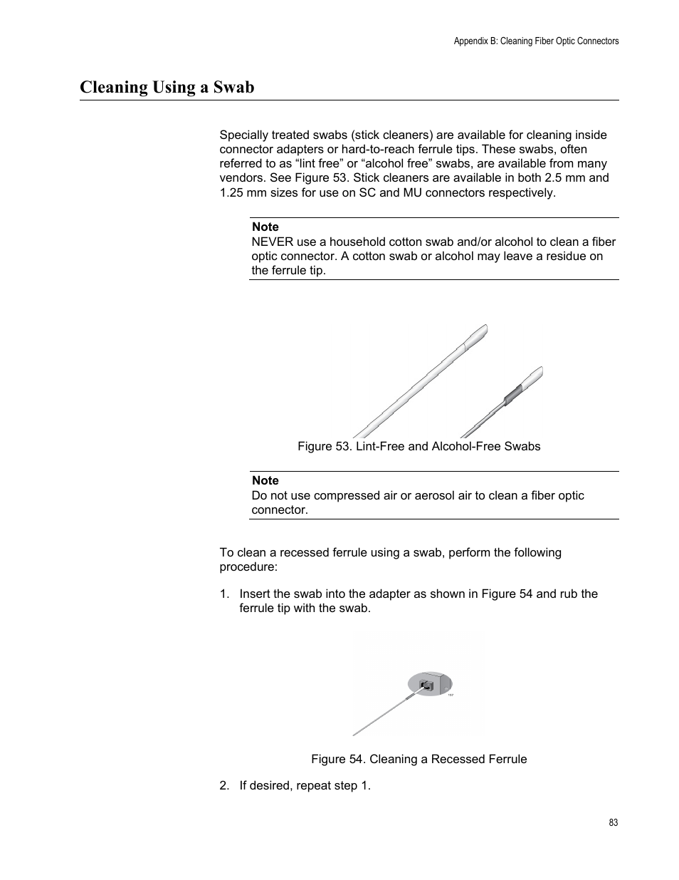 Cleaning using a swab | Allied Telesis AT-2874SX User Manual | Page 83 / 84