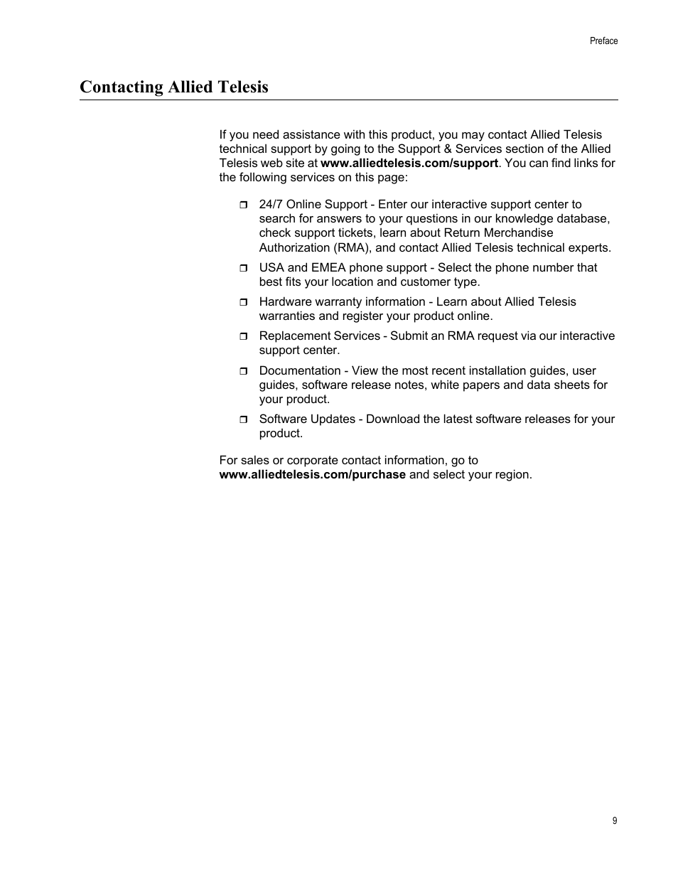 Contacting allied telesis | Allied Telesis AT-2874SX User Manual | Page 9 / 84