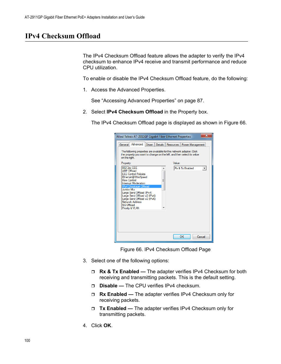 Ipv4 checksum offload | Allied Telesis AT-2911GP Network Adapters User Manual | Page 100 / 152