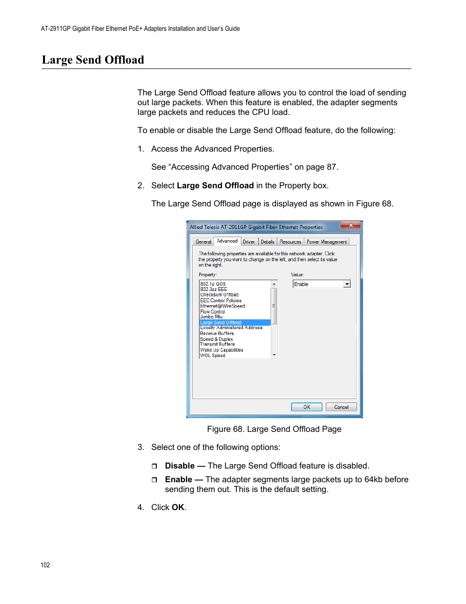 Large send offload | Allied Telesis AT-2911GP Network Adapters User Manual | Page 102 / 152