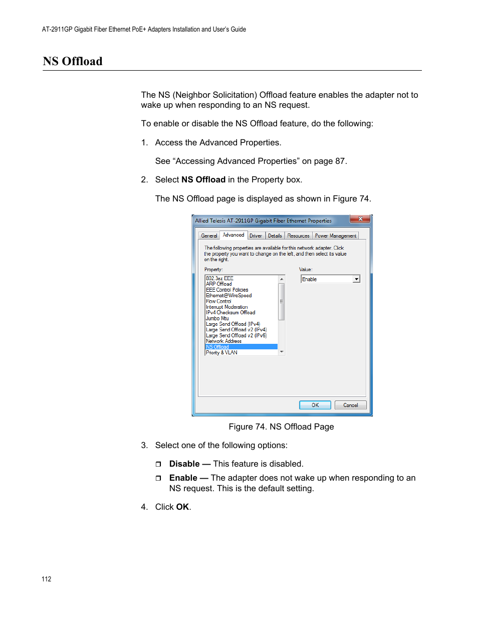 Ns offload | Allied Telesis AT-2911GP Network Adapters User Manual | Page 112 / 152