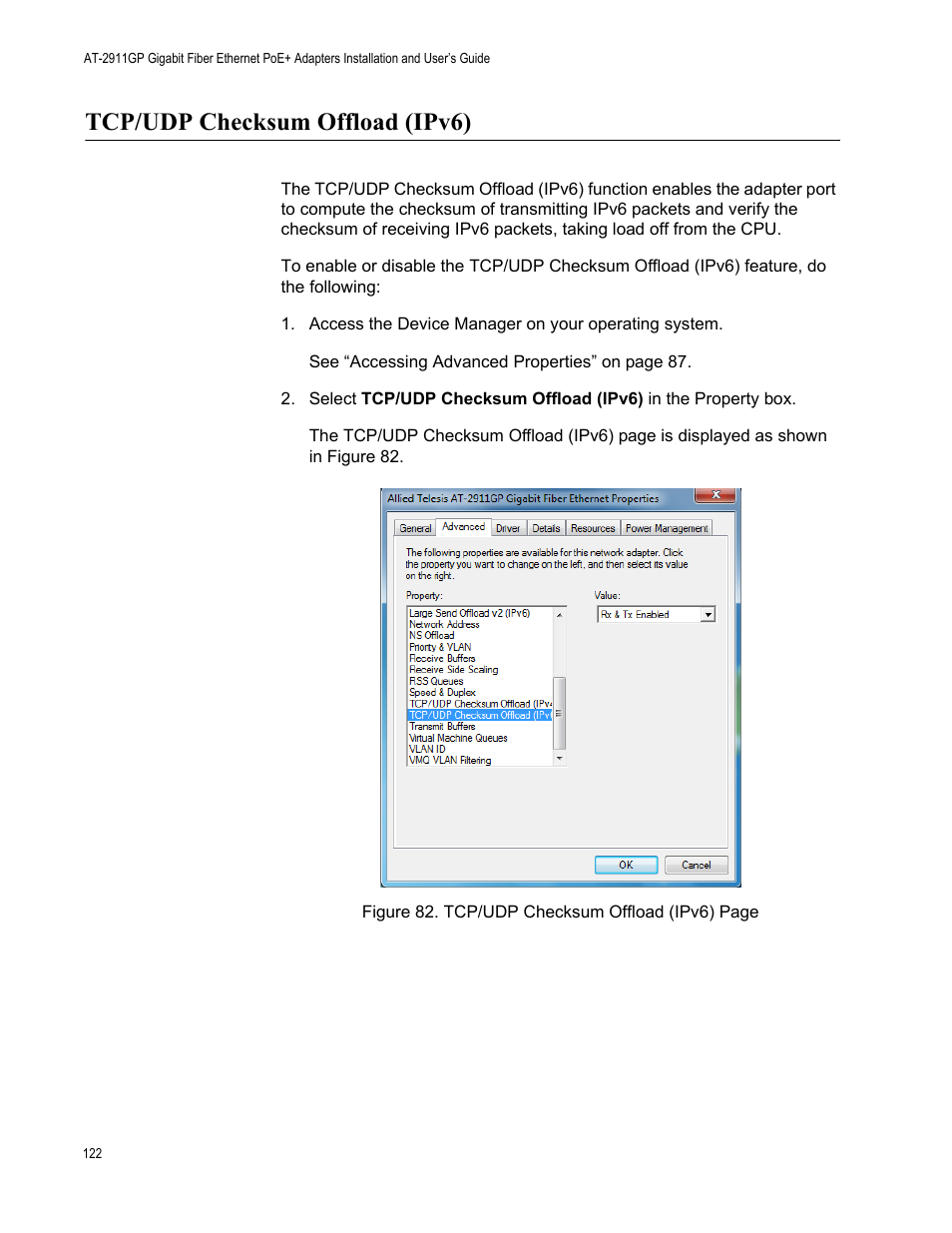 Tcp/udp checksum offload (ipv6) | Allied Telesis AT-2911GP Network Adapters User Manual | Page 122 / 152